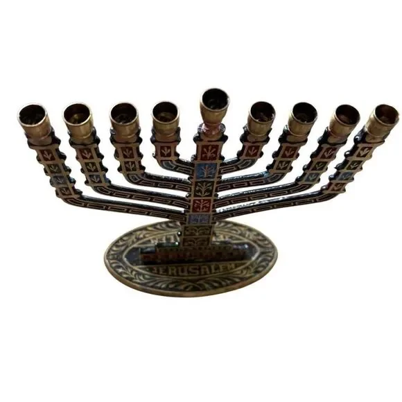 Vintage 9 Branched Brass Hanukkah Menorah Hanukkah Candle Holder - Picture 2 of 7